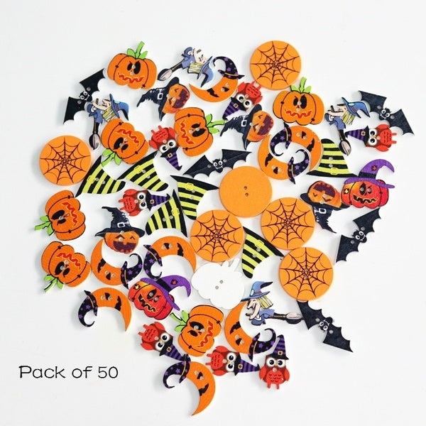 50pcs 2 Holes Halloween Wood Buttons Sewing Decorative Scrapbooking For Cloth Embellishment
