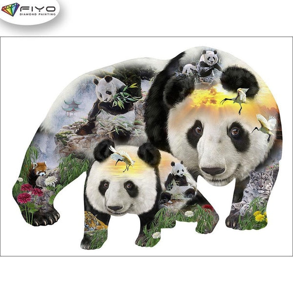 FIYO Panda DIY 5D Diamond Painting Full Drill with Number Kits Maison et Cuisine Mode Mosaïque Diamant Peinture Toile Décoration Murale Cadeau Artisa