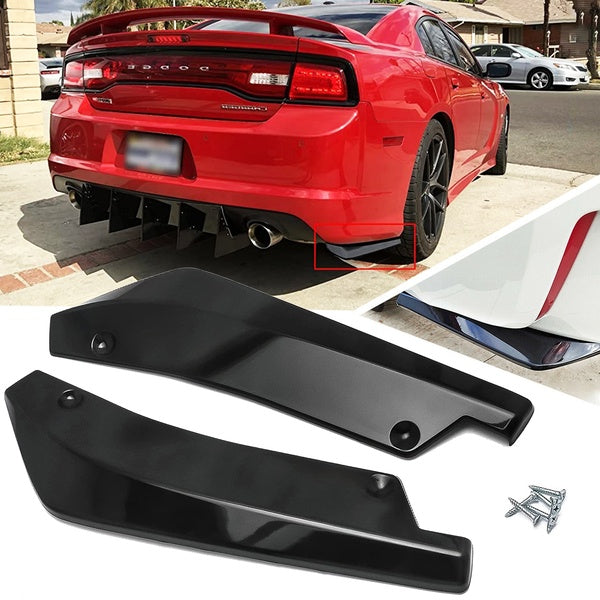 Glossy Black JDM Racing Rear Bumper Lip Canard Protector Splitter Diffuser Valence Spoiler Fin Trims w- Screws