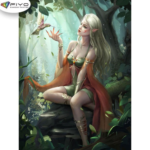 FIYO Fairy Beauty and Hummingbird Diamond Painting Kits For Adults DIY 5D Diamond Mosaic Diamond Painting Home and Kitchen Fashion Canvas Pictures Wa
