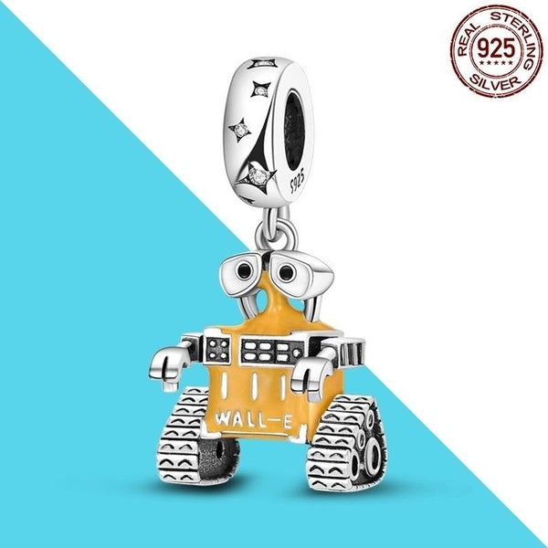 925 Sterling Silver Robot Dangle Enamel Charms Fit Original Silver Bracelet Diy