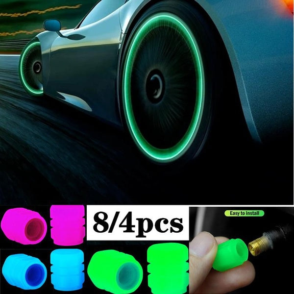 8-4pcs Luminous valve Caps Fluorescent Night Glowing Car Motorcycle Bicycle Bike Wheel Tyre Hub Luminous Valve Stem Caps Decors