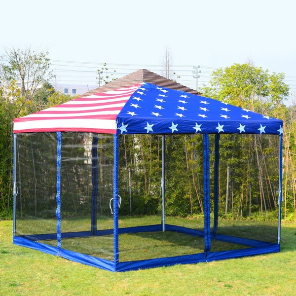 10x10 Outdoor EZ Pop Up Wedding Party Tent Patio Gazebo Canopy Mesh Flag w-Bag