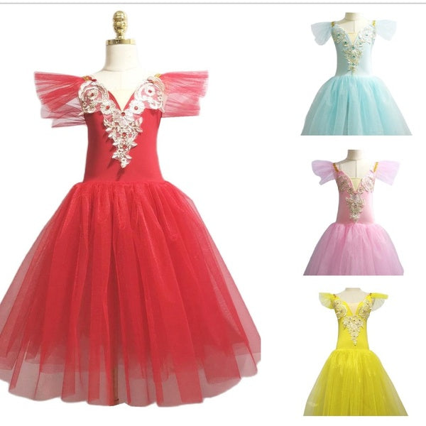 Toddler Kid Girls Ballet Dance Dress Pearl Lace Tutu Skirted Leotard Ballerina Performance Costume