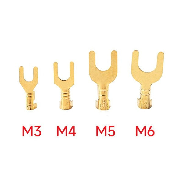 50Pcs M3 M4 M5 M6 M8 Brass Fork Spade U-Type Non-Insulated Wire Connector Electrical Crimp Ground Terminal 0.5-2.5mm