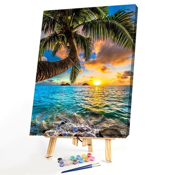 Paint By Numbers Sunset FIYO Diy Oil Paint by Numbers Kits for Adults and Kids Beginner on Canvas Fashion Oil Painting Wall Art for Gift( No Frame )