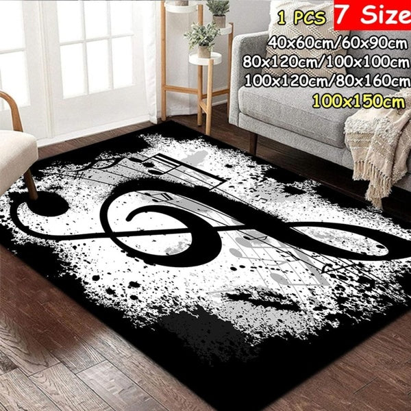 Music Notes Black and White Pattern Carpets Living Room Bedroom Carpet Non-slip Water Rugs Kids Play Mat Yoga Mat Home Decor Carpet 7 Size：40x60cm -