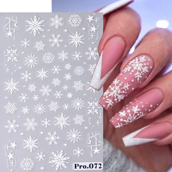 5D White Snowflakes Nail Sticker Snow Christmas New Year Nail Art Decals Sliders Star Line Design Decoration Winter Manicure