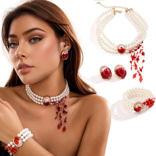 Halloween Necklace Dripping Blood Fake Pearls Halloween Party Choker Necklace Vampire Party Costume Accessory