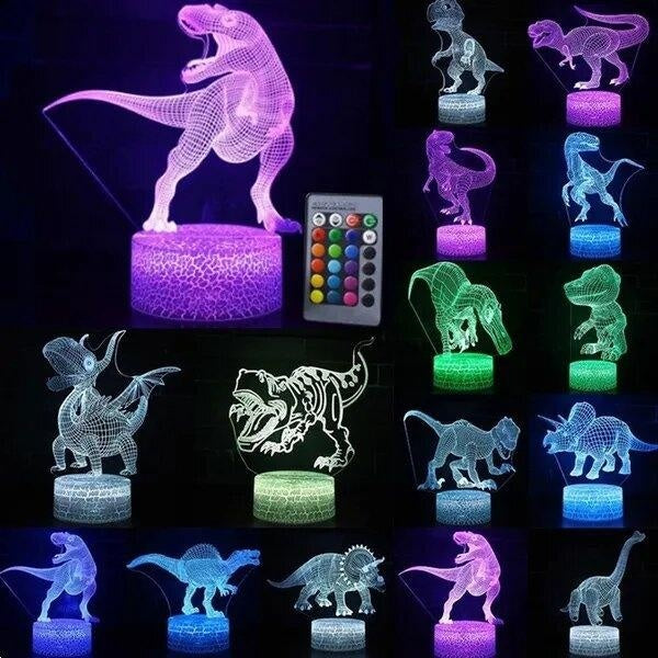 3D LED veilleuse lampe'série dinosaure télécommande lampes de Table jouets RGB couleur lumières cadeau LED acrylique veilleuse