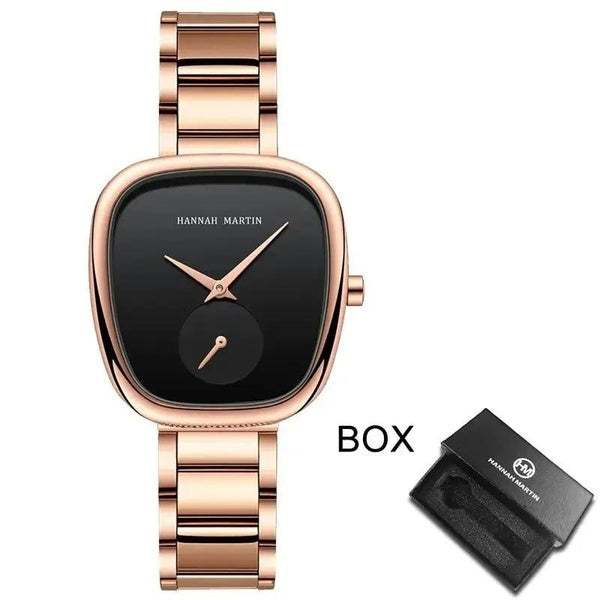 Women's Quartz Wristwatch 34mm Wine Barrel Rose Gold Black Stopwatch Fashionable Minimalist Style Oval Women's Watches