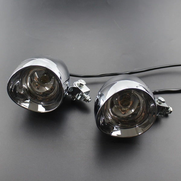 2 pièces Chrome moto balle conduite passant Spot antibrouillard 12V ampoule projecteur phare café Racer vieille école Scooter Touring