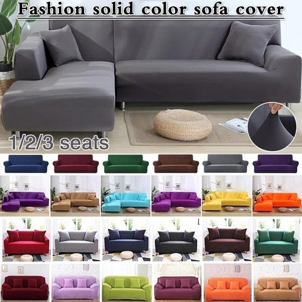 Solid Color Elastic Sofa Cover for Living Room, Corner Sofa Cover, 1-2-3 Seat Chair Protection Cover
