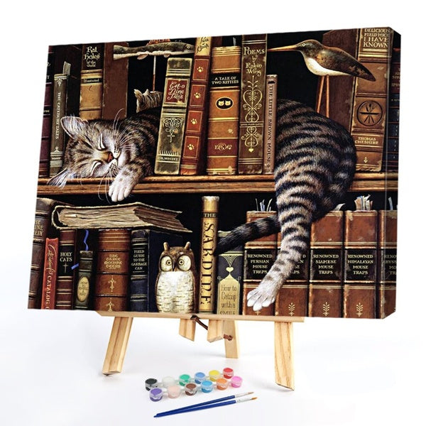 Paint By Numbers-Cat Books FIYO Diy Oil Paint by Numbers Kits for Adults and Kids Beginner on Canvas Fashion Oil Painting Wall Art for Gift( No Frame