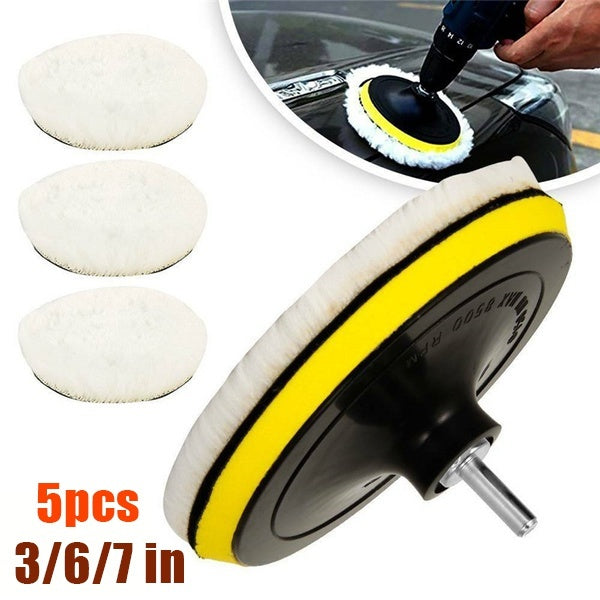 5pcs 3-6-7 " Buffing Polishing Pads Wool Wheel Kit For Car Polisher Drill Adapter
