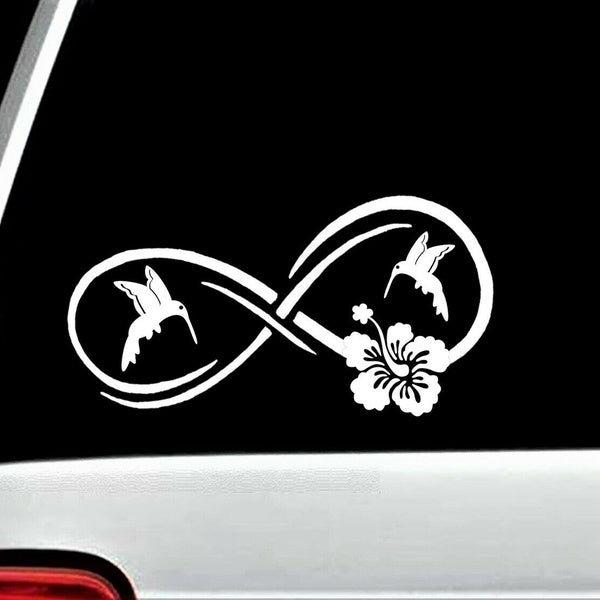 8"x4" Hummingbird Infinity Hummingbird Decal Sticker for Car Window Hibiscus