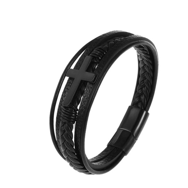 2023 bijoux de charme à la main tissage en cuir croix Bracelet hommes Vintage manchette en cuir aimant Bracelet Pulsera Hombre