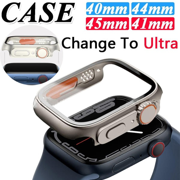 Pc Case Tempered Glass for Apple Watch 9 8 7 45mm 41mm 40mm 44mm for Iwatch SE 6 5 4, Screen Protector PC Cover Accessories Upgrade To - Change To Ap