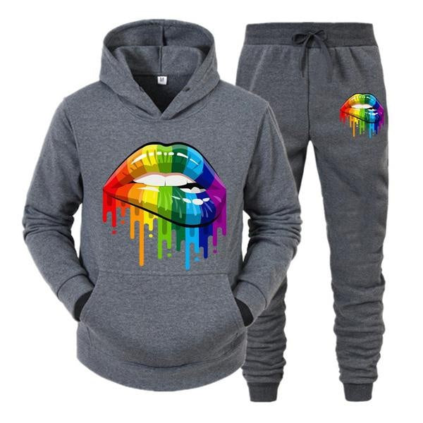 Hot Autumn Winter Womens Hoodie + Sweatpants 2-piece Sweat Suits Tracksuits Hooded Jogging Sports Suits Fashion Printed Track Suits