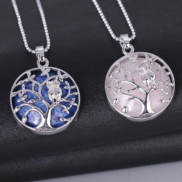 Natural crystal small animal owl pendant necklace summer fashion accessories Owl Tree of Life Necklace Owl Pendant Jewelry Gifts for Women Matron Inn