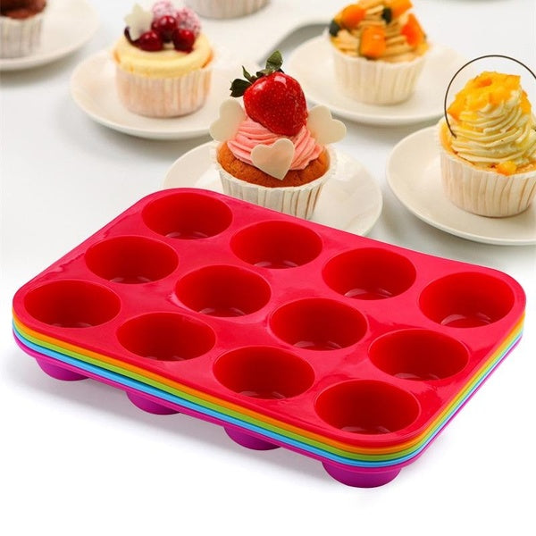 1PC Muffin 12 Holes Silicone Round Mold DIY Cupcake Cookies Fondant Baking Pan Non-Stick Pudding Steamed Cake Mold Baking Tool OK 1352