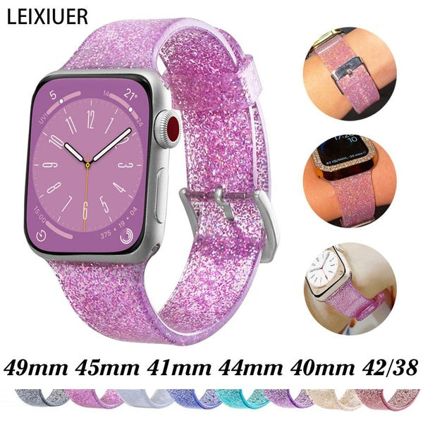 LEIXIUER Silicone Bling strap for Apple Watch Ultra 49mm 8 7 SE 6 41mm 45mm 40mm 44mm 38mm 42mm Soft jelly glitter women belt accessories wristbands