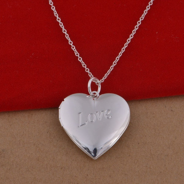 925 Sterling Silver Heart Photo Frame Pendant Fine Chain Necklace 16-18-20-22-24 Inches for Womens Charm Wedding Fashion Fine Jewelry
