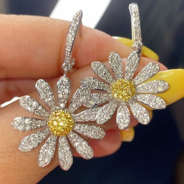 Fashion silver colour fine round flower shape white zirconia women's earrings wedding anniversary Christmas beach party jewellery