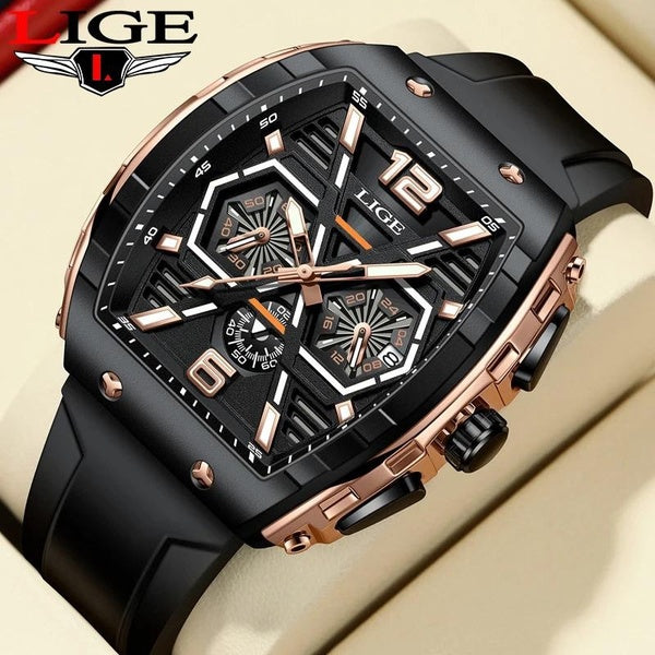 2024 Relogio Masculino LIGE Hommes Montre De Luxe Étanche Quartz Montre-Bracelet Lever Poignet Lumineux Date Sport Silicone Horloge Homme Montres + B