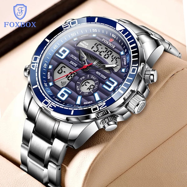 LIGE Brand Foxbox Digital Mens Watches Luxury Sport Quartz Analog Wristwatch for Men All Steel Military Waterproof Clock Montre Homme