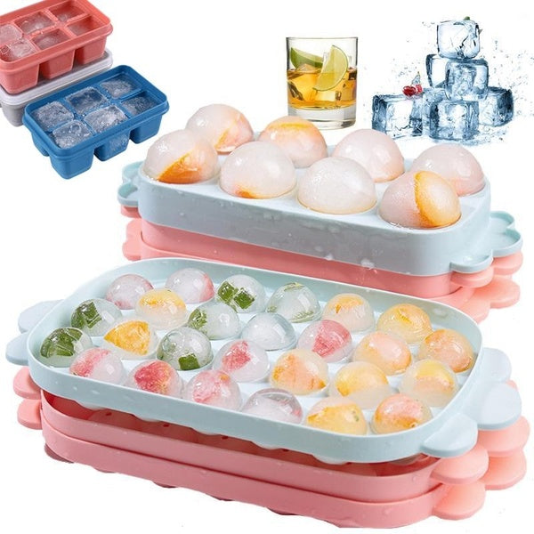 6-8-26 Grid Reusable Ice Cube Tray with Lid Easy-Release Ice Cube Maker Square-Candy Stackable Ice Cube Mold for Freezer, Ice Cream,Party Whiskey Coc