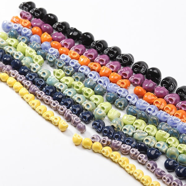 10pcs Colorful Ceramics Beads Handmade Skull Glaze Porcelain Spacer Beads 8-10-12mm For DIY Jewelry Making Accessories Matron Inn
