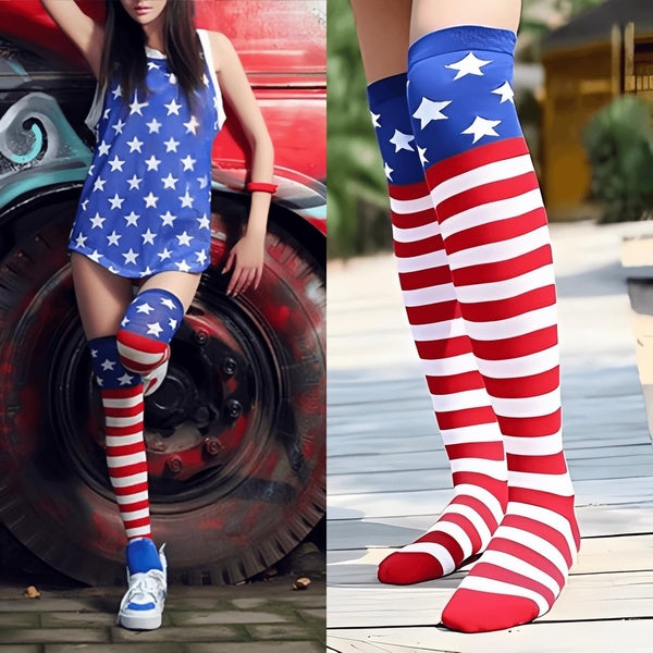 Dry Fit Running Socks Women Womens American Flag Knee High Socks Stars Stripes Over The Calf Socks Womens