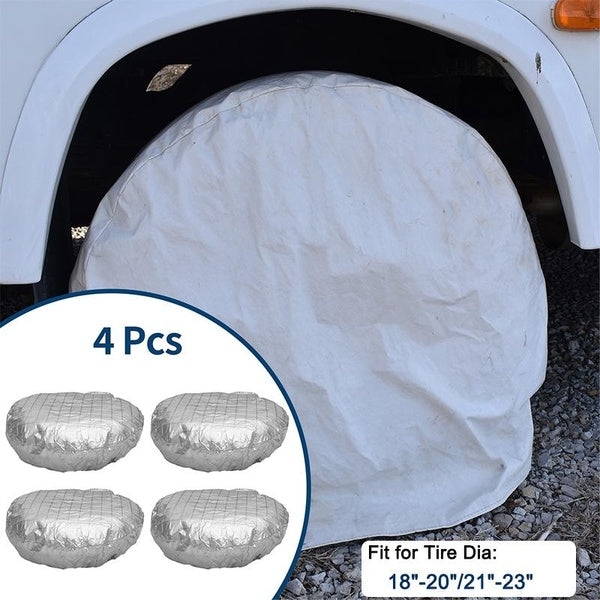 X AUTOHAUX 4pcs Waterproof Tire Covers with Hook for Car Truck RV Trailer Camper Universal Wheel Tyre Sun Protector Checkered Pattern Aluminum Film C