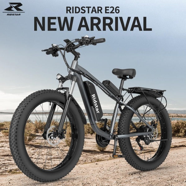 Ridstar E26 Electric Bicycle 48V 1000W Motor 14AH Battery Mountain Snow Ebike with Back Seat 26*4.0 Fat Tires