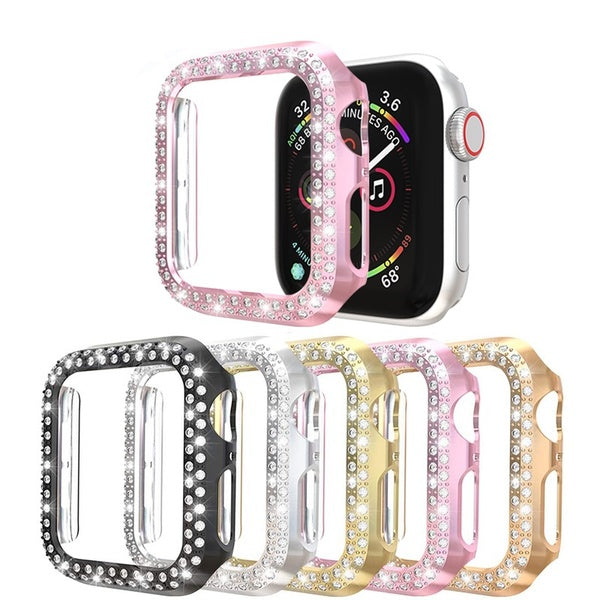New Hot Double Rows Diamond Watch Case pour Apple Watch Case 38-42mm 40-44mm Band PC Screen Protector Cover pour IWatch Series 6 SE 5 4 3