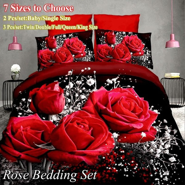 3D Oil Painting Romantic Red Rose Bedding Set for Baby, Single, Twin, Double, Full, Queen, and King Size Duvet Cover Set 2-3pcs Set(No Filler)