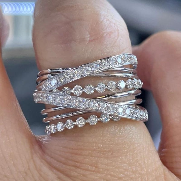 Multilayer Design Micro Pave Setting Cubic Zirconia Intertwined Rings for Women Daily Casual Fashion Rings Jewelry