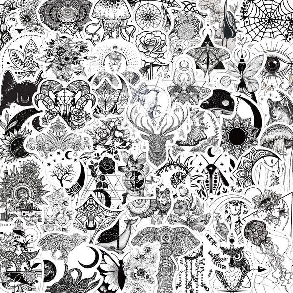 10-50pcs Black and White Skull Gothic Sticker Psychedelic Goth Graffiti Stickers for DIY Luggage Laptop Skateboard Motorcycle Stickers