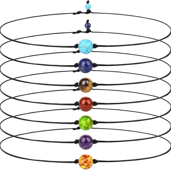 Lot de 7 colliers ras du cou pour femme avec pierres précieuses simples 7 perles de cristaux de chakra Yoga Reiki Collier équilibrant l'énergie de gu