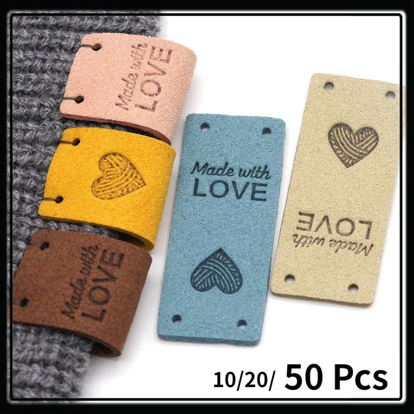 New 10-20-50Pcs Handmade Labels For Clothes Made With Love Leather Tags Hand Made Label For Hats Heart Knitting Tags Sewing Accessories