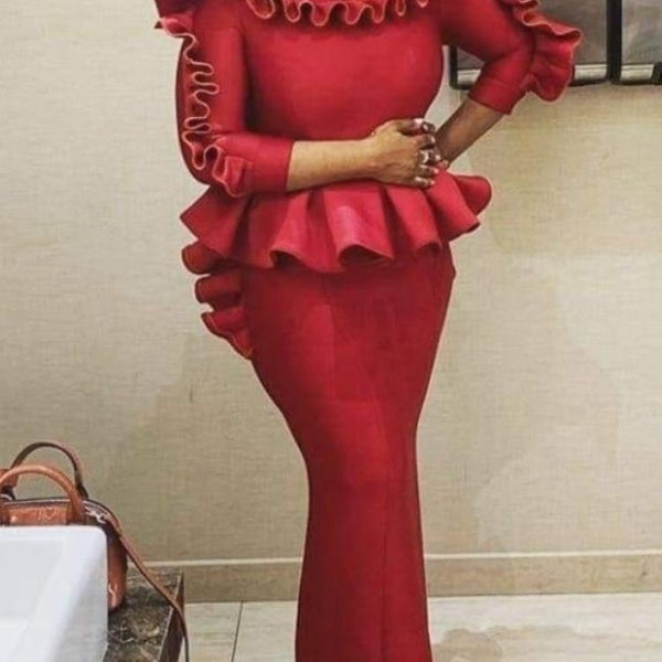 Femmes Parti Robes Longues Volants Peplum De Noël Événement Paquet Hip Prom Africain Femme Grande Taille Invité De Mariage Robes Robes Nouveau