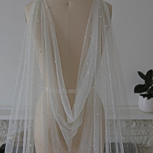 Pearl bridal bolero, Glitter Pearl Cape Veil, Sparkle Cape, Wedding Cape, Bridal Cape, Wedding accessories Custom Made