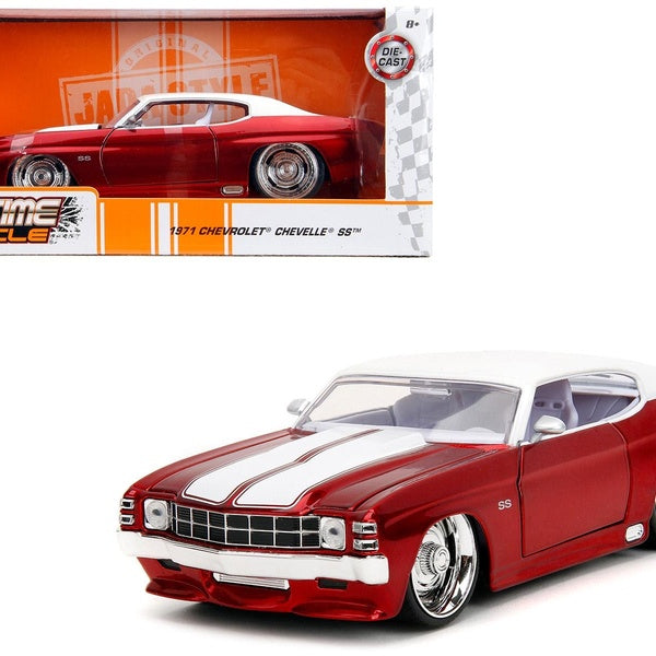 1971 Chevrolet Chevelle SS Candy Red w-White Top, White Stripes & White Interior "Bigtime Muscle" 1-24 Diecast Model Car by Jada