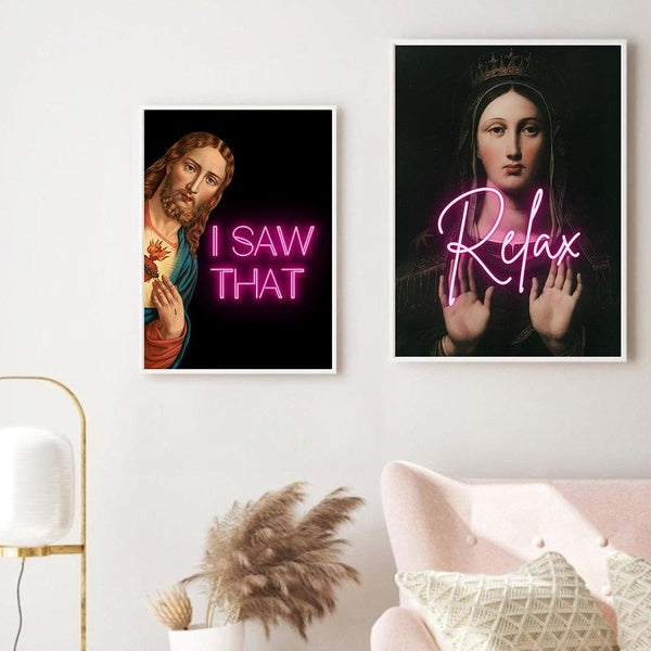 Funny Alter Art I Saw That Jesus Jesus Christ Poster Eclectic Oil Painting Wall Art Prints Classical Portrait Canvas Painting Bathroom Wall Decor No