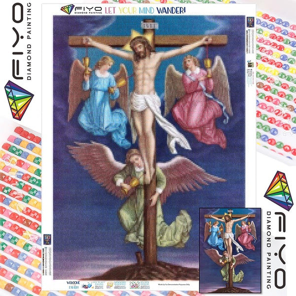 FIYO DIY 5D Jesus Diamond Painting Full Drill with Number Kits Home and Kitchen Fashion Mosaic Diamond Painting Canvas Wall Decoration Gift Crafts fo