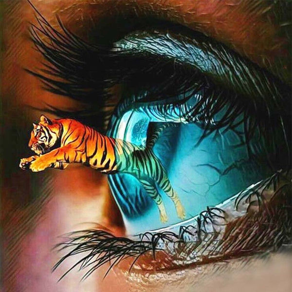 DIY 5D Eye tiger Pattern Round-Square Diamond Painting Full Drill Diamond Painting with Number Kits Home and Kitchen Fashion Crystal Rhinestone Cross