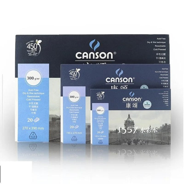 CANSON 1557 20 feuilles 32K-16K-8K 300g livre d'aquarelle papier à grain moyen gros dessin à l'aquarelle pour étudiants artistes fournitures d'art