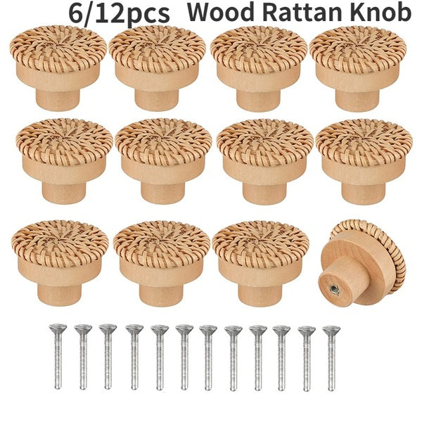 6-12 pièces poignées en bois hêtre rotin tiroir boutons armoire meubles poignée cuisine placard porte poignée commode tire matériel de meubles
