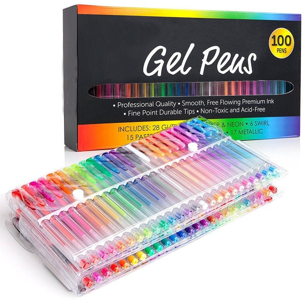 Glitter Gel Pens, 100-Color Neon Glitter Pens Fine Tip Art Markers Set 40% More Ink Colored Gel Pens for Adult Coloring Book, Drawing, Doodling, Scra